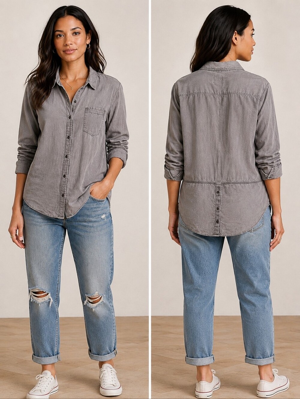 ❤️ LUCKY BRAND CHAMBRAY BOYFRIEND BUTTON DOWN BUTTON TAIL SHIRT, MEDIUM